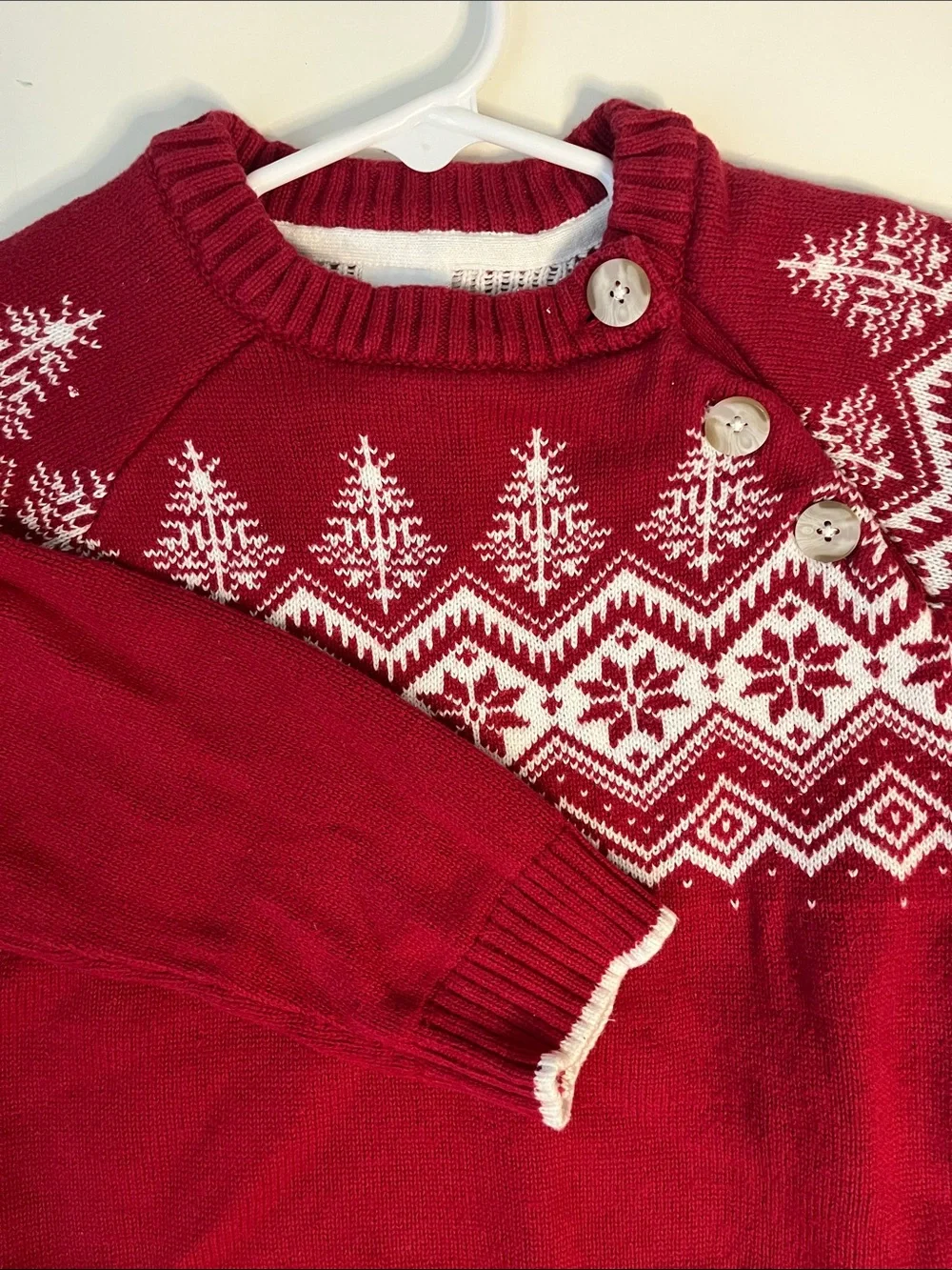 Gymboree Red and White Nordic Button-Shoulder Christmas Tree Sweater